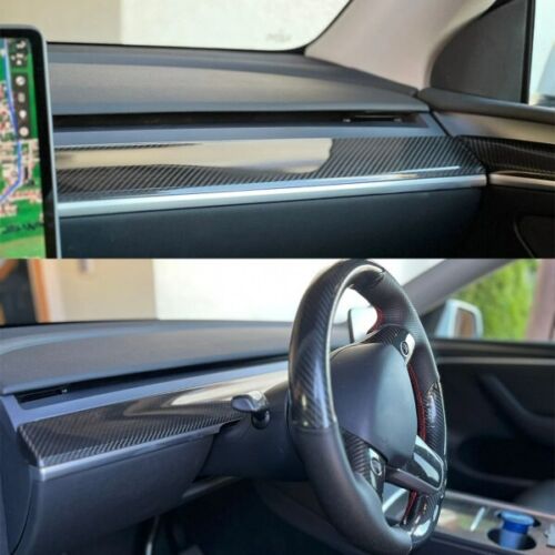 2017-2023 Tesla Model 3 Dashboard Cover Wrap Gloss Carbon Fiber Panel Trim cap