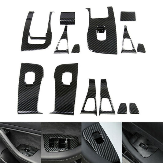 Tesla Model 3 Gloss Carbon Fiber Window Lift Panel Switch Cover Trim