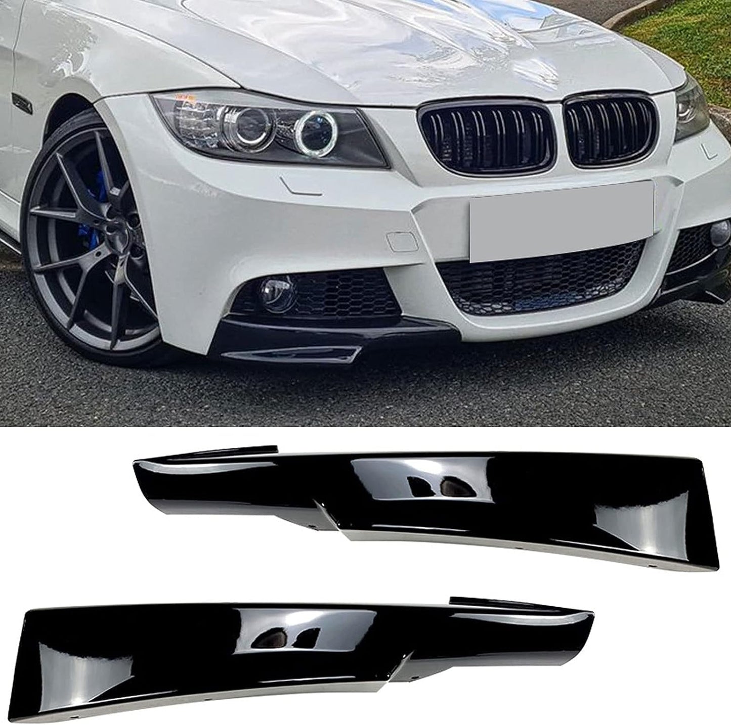 2009-2012 BMW E90 GLOSS BLACK FRONT BUMPER LIP SPLITTERS SPOILER 2PCS