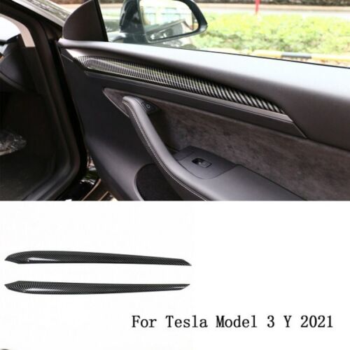 Tesla Model 3 2021-2023 Interior Door Trim cover cap Panel Molding Gloss Carbon 2 Pcs