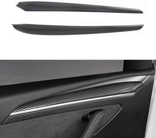 Tesla Model 3 2021-2023 Interior Door Trim cover cap Panel Molding Gloss Carbon 2 Pcs