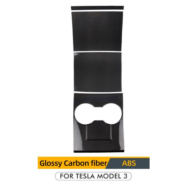 Fits Tesla Model 3 2017-2020 Gloss Carbon Fiber Center Console Cup Holder Panel Cover Decor Trim