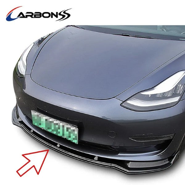 Gloss Black ABS Carbon Look Air Dam  Front Bumper Lip For Tesla Model 3 2017+