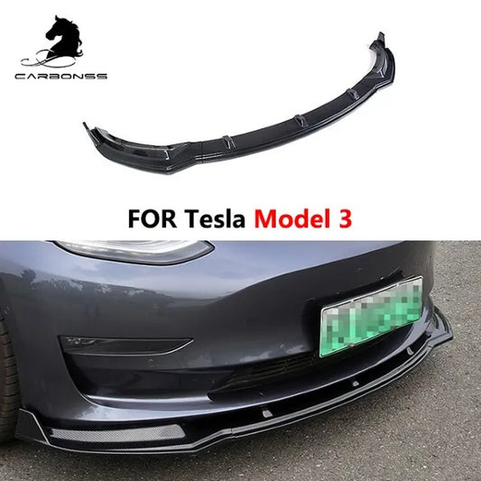 Gloss Black ABS Carbon Look Air Dam  Front Bumper Lip For Tesla Model 3 2017+