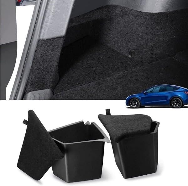 Tesla Model Y 2x Trunk Cargo Side Storage Organizer Bins Pocket Box w/ Cover