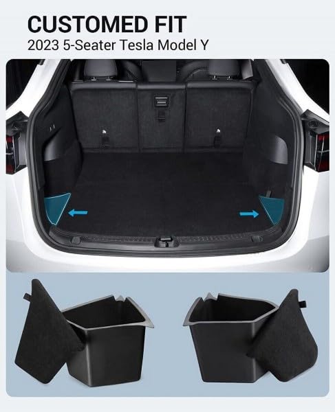 Tesla Model Y 2x Trunk Cargo Side Storage Organizer Bins Pocket Box w/ Cover