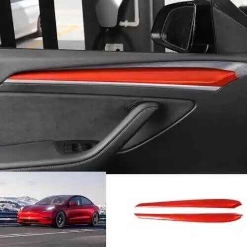 Tesla Model 3 2021-2023 2Pcs ABS Gloss Pearl White, Gloss Red Inner Front Door Panel Cover