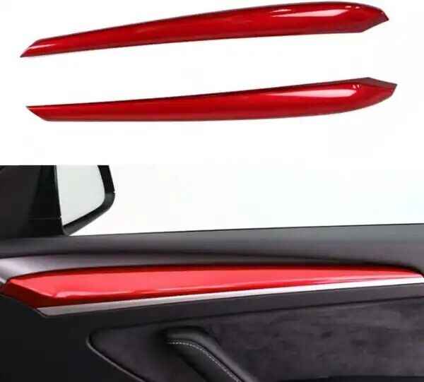 Tesla Model Y 2021-2023 2Pcs ABS Gloss Pearl White, Red Gloss Inner Front Door Panel Cover