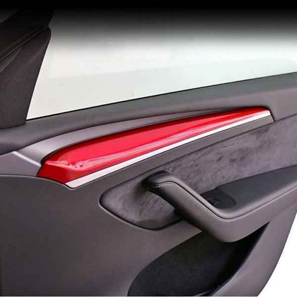 Tesla Model Y 2021-2023 2Pcs ABS Gloss Pearl White, Red Gloss Inner Front Door Panel Cover