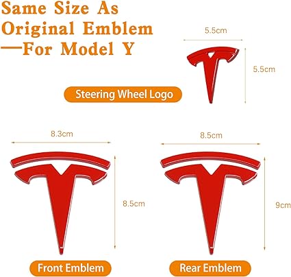 Model Y Red Front Trunk/Rear Trunk Logo Sticker Cover Emblem Badge Decals 3PCS