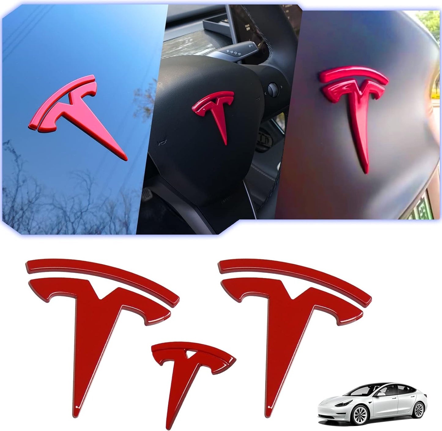 Model Y Red Front Trunk/Rear Trunk Logo Sticker Cover Emblem Badge Decals 3PCS