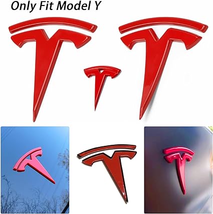 Model Y Red Front Trunk/Rear Trunk Logo Sticker Cover Emblem Badge Decals 3PCS