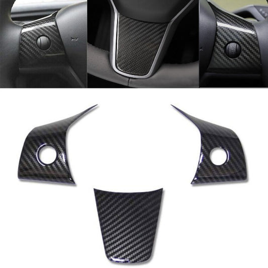 Tesla Model 3 Gloss Carbon Fiber ABS steering wheel patch Cover Trim 3PCS