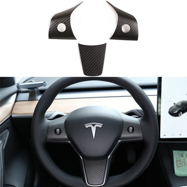 Tesla Model 3 Matte Carbon Fiber ABS steering wheel patch Cover Trim 3PCS