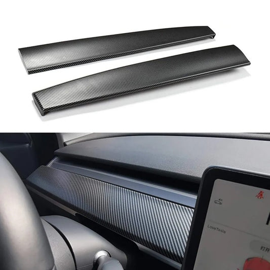 Tesla Model Y 2020-2023 2PC Matte Carbon Fiber Look Dashboard Cover Front Instrument Panel Trim